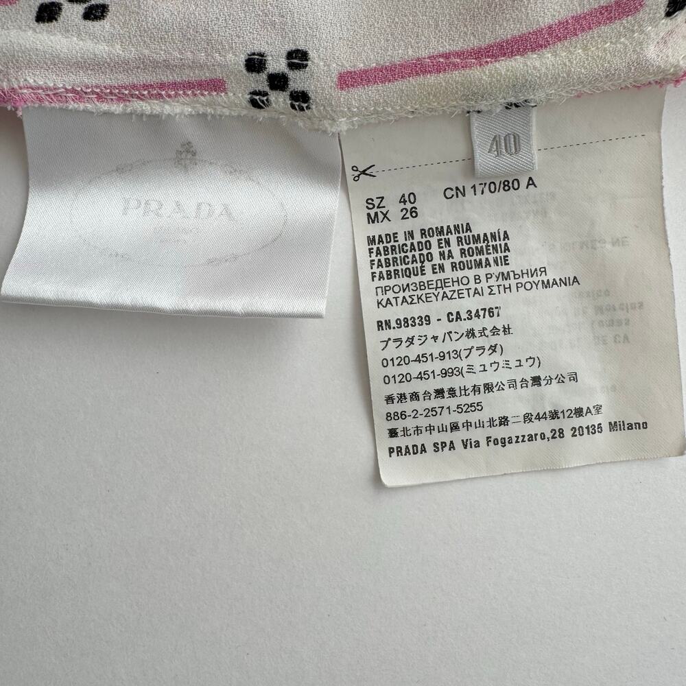 Prada Short-Sleeve Pleated Dress Knee-Length White Pink Striped Print 40 (US 4) - Picture 13 of 16